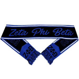 Écharpe en tricot Zeta Phi Beta ZPB noire et bleue, accessoire de mode élégant et chaud en acrylique pour l'hiver, idéal pour les fraternités et les sororités - Product Image 1