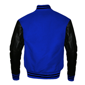 เสื้อแจ็คเก็ตเบสบอลแบบวาร์ซิตี้สีน้ำเงินสำหรับทุกเพศ ทำจากผ้าขนสัตว์ผสมผ้าฝ้าย  แบบ Letterman สำหรับเด็กนักเรียนชาย - Product Image 2