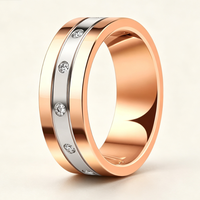 Bague en titane bicolore or rose avec zircone sertie en canal, alliance plate de 8 mm pour femmes et hommes, bijoux d'éternité en gros