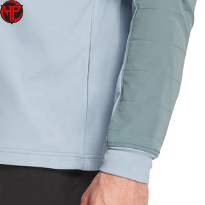 Sudadera de golf de punto para hombre, transpirable, de malla, con cremallera de un cuarto, manga larga, con bloques de color, informal, deportiva, con logo frontal - Product Image 3