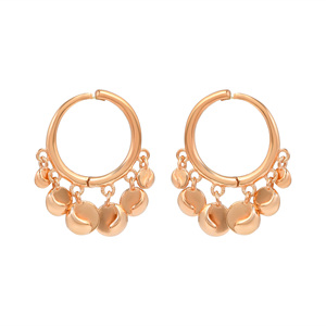 Boucles d'oreilles créoles en argent sterling 925 plaqué or rose 100 % pur avec breloques disques unis, style bohème, bijoux pour femme à porter au quotidien - Product Image 1