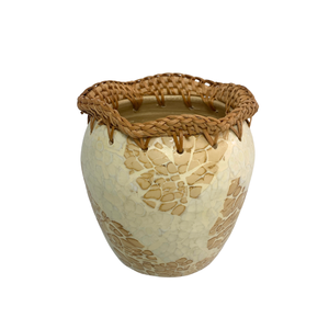 Jarrón de bambú hecho a mano con incrustaciones de cáscara de huevo, jarrón decorativo ecológico Vintage, maceta de mosaico de concha Natural, decoración del hogar, exhibición de mesa de fiesta - Product Image 1