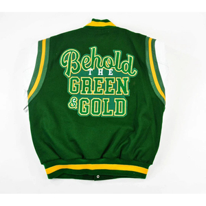 Blouson universitaire unisexe en laine avec patch brodé chenille personnalisé, col montant, logo frontal, style streetwear, hiver, vente en gros - Product Image 2