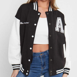 Veste universitaire noire et blanche pour femmes, avec lettre A brodée sur le devant, manches longues, boutonnée, style universitaire, pour l'automne - Product Image 3