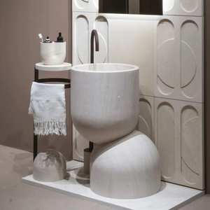 Lavabo Moderno de Mármol Sólido con Pedestal y Desagüe, Lavabo de Lujo Sobre Encimera para Uso en Almacenes - Product Image 2