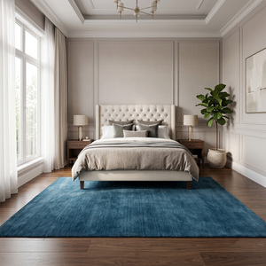 Tapis en laine bleu turquoise foncé, texture unie mélangée, moderne, antidérapant, écologique, tufté à la main, pour salon, salle de bain, hôtel - Product Image 3