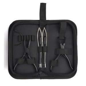 Kit professionnel de pinces pour extensions de cheveux en acier inoxydable, pinces à micro-anneaux, outil de pose de perles pour extensions, aiguille à cheveux noire - Product Image 5