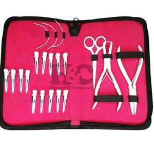 HOOPER and COMPANY Kit professionnel de pinces à extensions de cheveux en acier inoxydable avec clips et aiguilles, pochette rose, usage commercial - Product Image 4