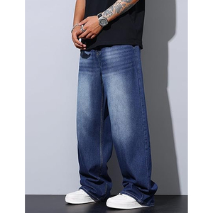 Jeans en denim décontractés pour hommes, coupe large, style urbain, pantalon ample vintage, vêtements streetwear - Product Image 4