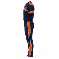 Ensemble uniforme de baseball pour homme, bleu marine et orange, maillot à manches courtes et pantalon assorti, anti-humidité, athlétique, 100 % polyester