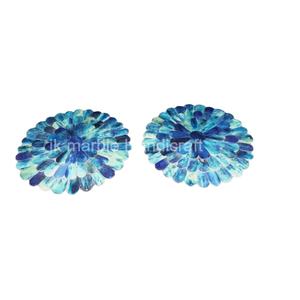 Miroir décoratif en verre rond bleu avec motif de fleurs magnifiques magnifiquement incrusté de nacre naturelle - Product Image 1