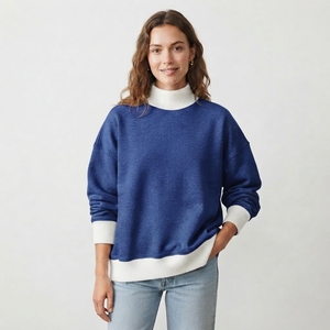 Women's Oversized Mockneck <b>Long</b> <b>Sleeve</b> <b>Top</b> Casual Minimalist High Neck Pullover Customized Logo Printing - Product Image 1