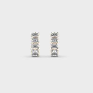 Luxury Yellow Gold Hoop Earrings With Baguette Cut Diamond Channel Setting Women's Everyday Wear Jewelry Earrings - Product Image 3