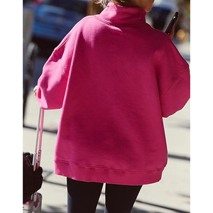 New Fashionable 100% Cotton <b>Women's</b> Oversize <b>Turtle</b> <b>Neck</b> Sweatshirts Boxy Fit Bottom Rib Side Slit Anti Wrinkle Girl Casual Wear - Product Image 2