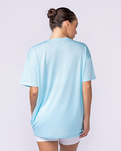 T-shirt en maille bleu clair surdimensionné pour femme, col rond, coupe ample, respirant, manches courtes, style printemps-été - Product Image 4