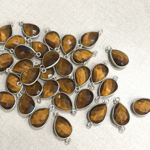 8mm 10mm 12mm 14mm Oeil de tigre poire pierre précieuse lunette en argent connecteur pendentif bijoux du fabricant fournisseurs en gros - Product Image 1