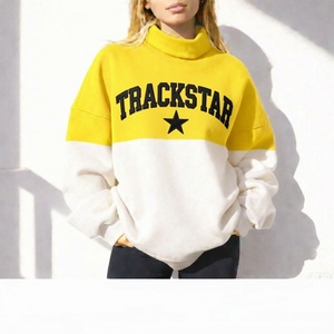 Womens Yellow White Color Block Oversized <b>Mock</b> <b>Neck</b> Sweatshirt Trackstar Embroidery Heavyweight Fleece <b>Top</b> - Product Image 5