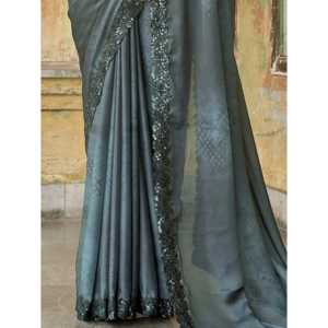 ชุดผ้าซาตินปักลายสำหรับงานปาร์ตี้ส่าหรีพร้อมเสื้อสตรีสีดำสุดวิเศษ - Product Image 3