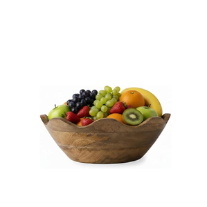 Bol à fruits en bois sculpté à la main, design créatif pour salon, forme ronde, couleur bois naturel, en vente. - Product Image 1