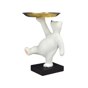Ceramic White Bear Shape With <b>Gold</b> Tray Stylish Storage Organizer Ideal For <b>Small</b> Essentials And Jewelry Display Decor - Product Image 1
