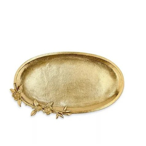 Set Of Two Metal Serving Tray With Gold Accent Handle Silver Finish For Home & Restaurant Tableware <b>Food</b> <b>Server</b> Tray - Product Image 4