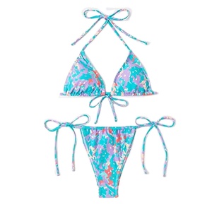 New Arrival Women's <b>Bikini</b> <b>Sets</b> Solid Color 2 Piece Woven Front Logo Quick Dry Sublimation Printing Swimming Beach Wear Suits - Product Image 3