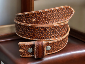 Custom Logo Hand-Tooled Leather Beaded <b>Belts</b> Luxury-Designer Genuine Cowhide Leather Pin-Buckle <b>Belts</b> - Product Image 6