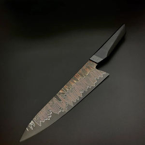 Cuchillo de cocina Santoku de cobre damasco artesanal premium con mango de madera cómodo para una preparación de alimentos eficiente - Product Image 1