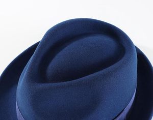 Navy <b>Blue</b> Wool Fedora <b>Hat</b> with Ribbon <b>Band</b> Unisex Formal Spring Autumn Adult Casual Style - Product Image 5