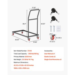 Carrello Porta Sedie Pieghevole in Metallo Resistente, Capacità 300 LBS, Forma a L, Posizionamento Verticale, per 25 Sedie - Product Image 4