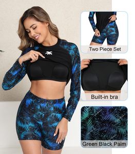 Custom OEM <b>Women</b> High Cut 2-Piece Set Rashguard <b>Swim</b> Floral Print Anti-Bacterial Spandex/Polyester Sports Beachwear - Product Image 6