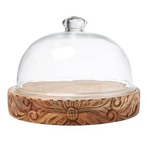 Elegant Mango <b>Wood</b> Cake Stand with Floral Carvings - Wholesale - Product Image 1
