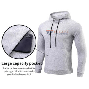 Sweat-shirt à capuche pour homme Fettle Fit Enterprises, gris uni, respirant, en polaire tricotée, anti-boulochage, manches régulières, hiver - Product Image 3