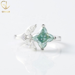 <b>925</b> <b>Silver</b> Green Flower Cut Moissanite Diamond <b>Ring</b>, Leaf Inspired Engagement <b>Ring</b>, Nature Inspired <b>Ring</b> For Women - Product Image 1