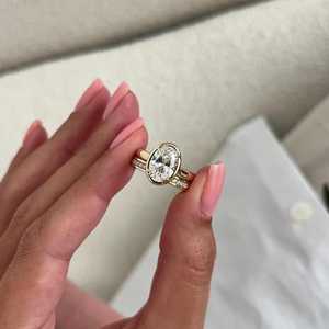 2 Carat Oval Lab Grown Diamond <b>Thick</b> Bezel-Prong Set Cathedral Flush Fit Bridal Set, Engagement <b>Ring</b> Set, IGI Certified - Product Image 3
