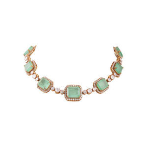 New Elegant Contemporary Emerald & Diamond Statement Collar In Gold Plating <b>Necklace</b> <b>Set</b> For Women Made Of Gajaah 925 <b>Silver</b> - Product Image 3