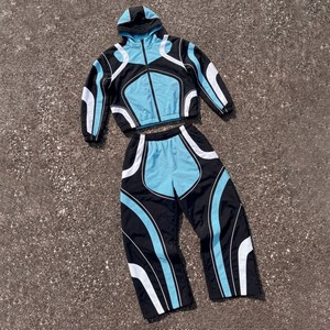 Survêtement sportif unisexe à capuche, coupe longue, design color block, séchage rapide, polyester/nylon, anti-UV, léger, coupe ample, été - Product Image 1