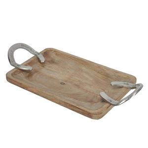 Oval Shape Wooden <b>Tray</b> For Serving Tea Snacks Home Decor Tableware Decorative <b>Trays</b> With <b>Mirror</b> Polish Horse Stirrup Handles - Product Image 3