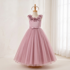 Robe de princesse rose blush pour anniversaire, faite à la main, col floral, robe de bal en tulle pour filles par Tutupetti, fabriquée au Vietnam, OEM ODM - Product Image 1