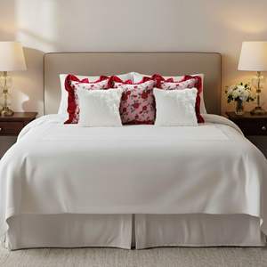 Set di 5 Federe Eleganti SOGA con Motivo Floreale Rosa Bordeaux, Volant Bordeaux e Coperture Texturizzate Bianche - Product Image 4