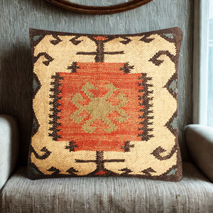 Ensemble de coussins carrés de luxe en jute et laine, motif géométrique multicolore, écologique, décoration intérieure, fabriqué en Inde - Product Image 5