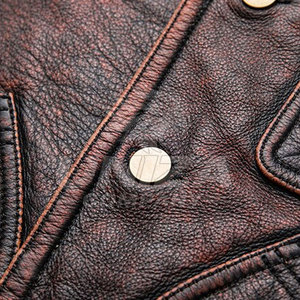 Premium Cowhide <b>Leather</b> Winter Casual <b>Men's</b> V-neck Riding Apparel Motorbike <b>Vest</b> Breathable Snap Front Multiple Pockets - Product Image 4