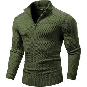 2025 hommes décontracté à manches longues quart Zip câble tricot pull pull col montant Anti-rides caractéristique pour l'automne/hiver - Product Image 2