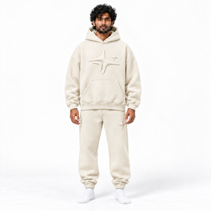 Conjunto de Sudadera con Capucha y Pantalones de Chándal de Algodón Grueso Oversize para Hombre, Estilo Casual Urbano de Corte Relajado, Color Liso - Product Image 3