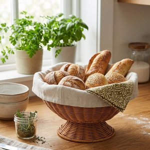Corbeille à fruits en rotin sur piédestal, panier de service fait main multifonctionnel pour la salle à manger, la décoration intérieure et l'affichage en magasin - Product Image 5