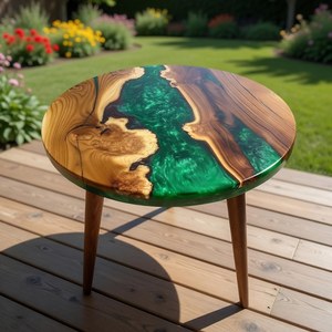 Mesa de centro redonda de madera epoxi, diseño moderno de mediados de siglo, muebles duraderos para exteriores, mesa de centro epoxi para sala de estar - Product Image 6