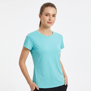 Camiseta de Manga Corta para Mujer, Color Azul Claro, Cuello Redondo, 100% Poliéster, Secado Rápido, Tejido de Punto, Corte Casual, para Primavera/Verano, Bangladesh, 180g - Product Image 1