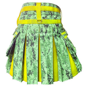 Kilt écossais camouflage vert néon pour homme, en coton, style utilitaire, tendance, 2026 - Product Image 2