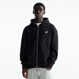 Sweat à capuche zippé oversize noir pour homme, 100 % coton molletonné, décontracté, avec logo frontal, idéal pour l'automne, fabriqué aux États-Unis - Product Image 1