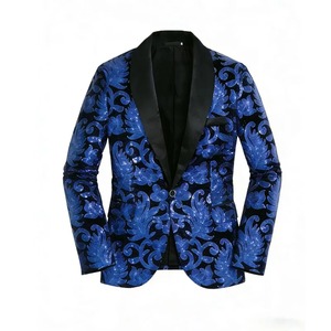 Men's Purple Corduroy <b>Sequin</b> Embroidery Single Breasted Notched Collar Regular Fit Long Sleeve British Style <b>Jacket</b> - Product Image 2